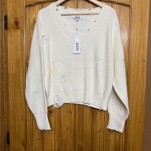 525 America Women's Cream Sweater Distressed